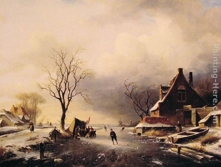 Winter Scene with Skaters painting - Charles Henri Joseph Leickert Winter Scene with Skaters art painting